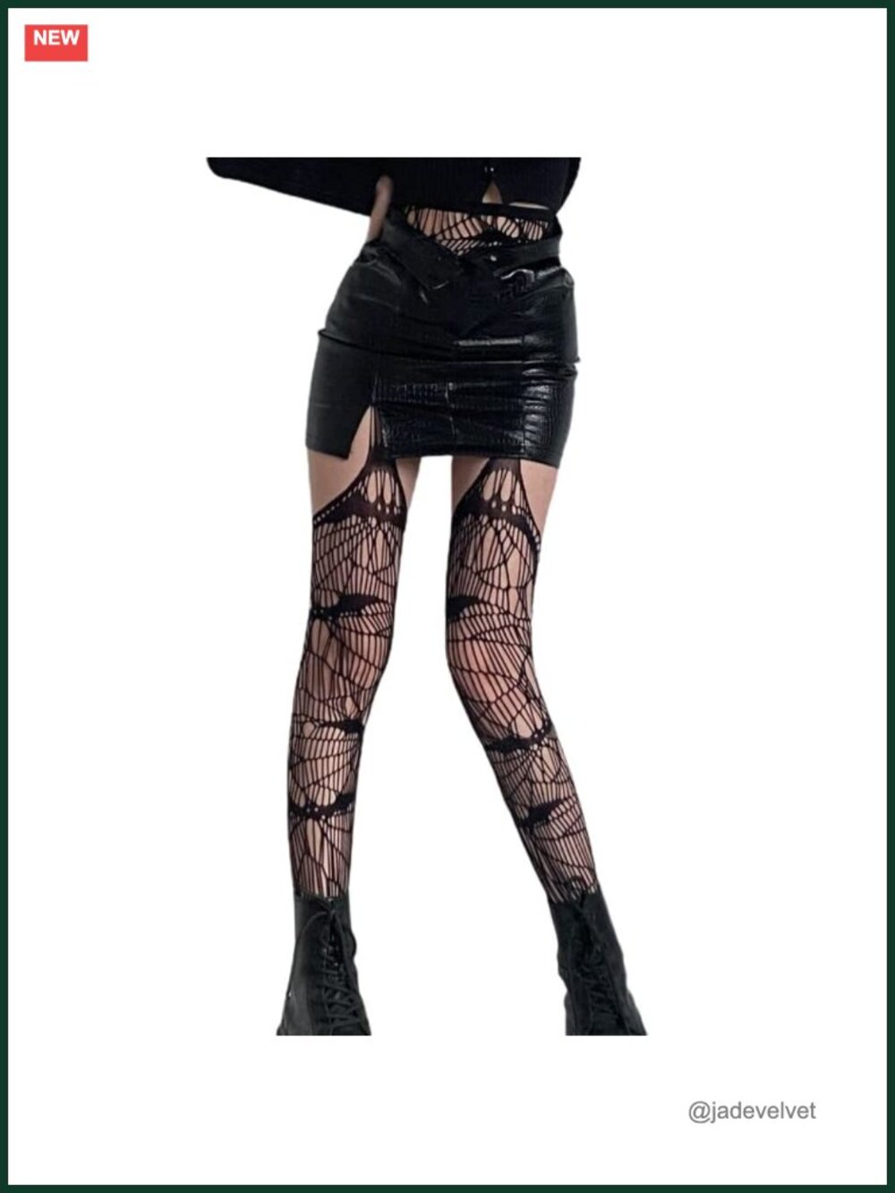 Fishnet Thigh High Stockings with Garter Belt Halloween Bat Spider Web